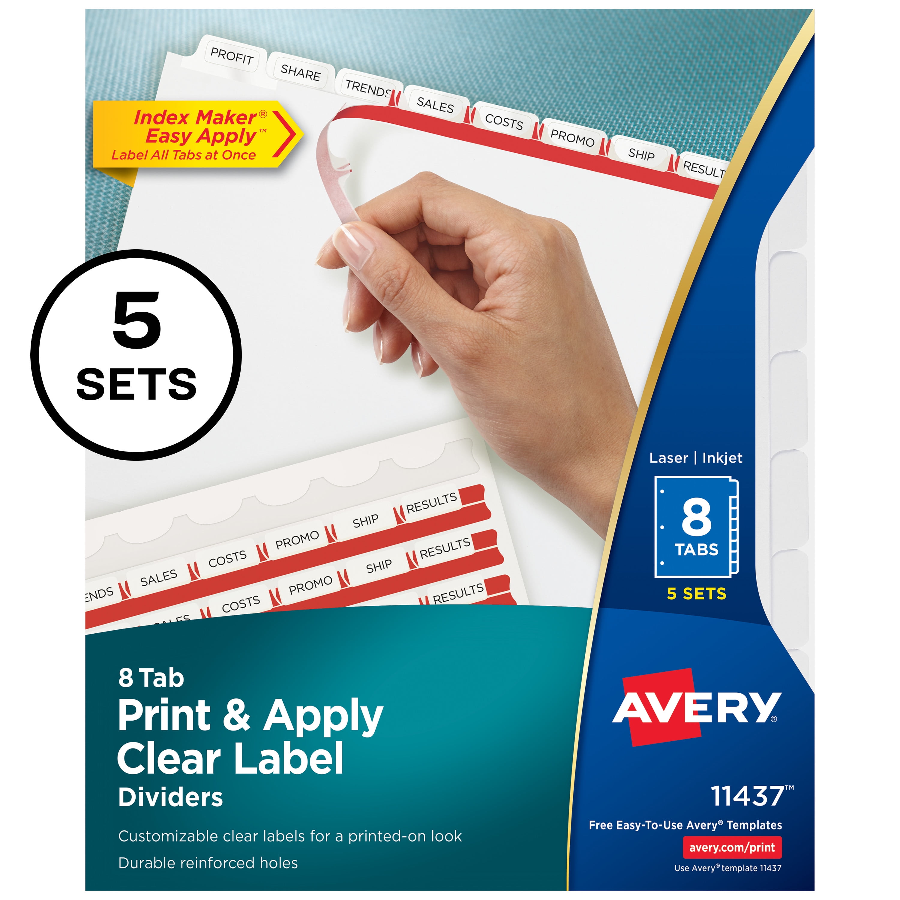 Avery 3-Tab Unpunched Dividers for Use with Any Binding System, Easy Print & Apply Clear Label Strip, Index Maker Customizable White Tabs, 25 Sets ...