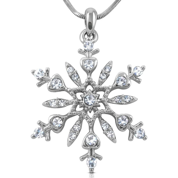 SheridanStar - Silver Plated Crystal Snowflake Pendant Necklace for ...