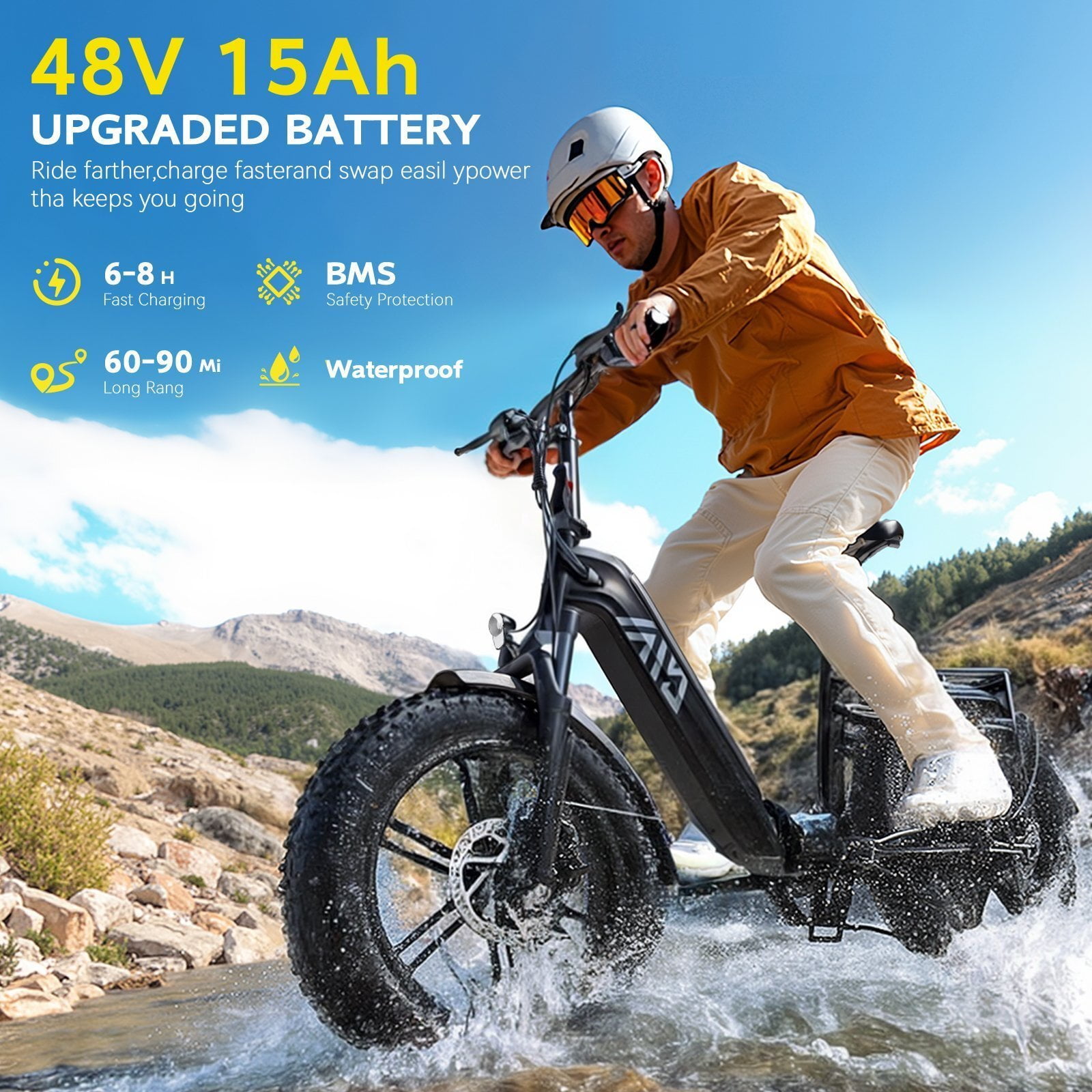 TST Electric Bike for Adult, 750W Motor 48V/15AH, UL2849, 20"x4" Fat Tire Mountain E-bike, Hydraulic Disc Brakes, APP Control