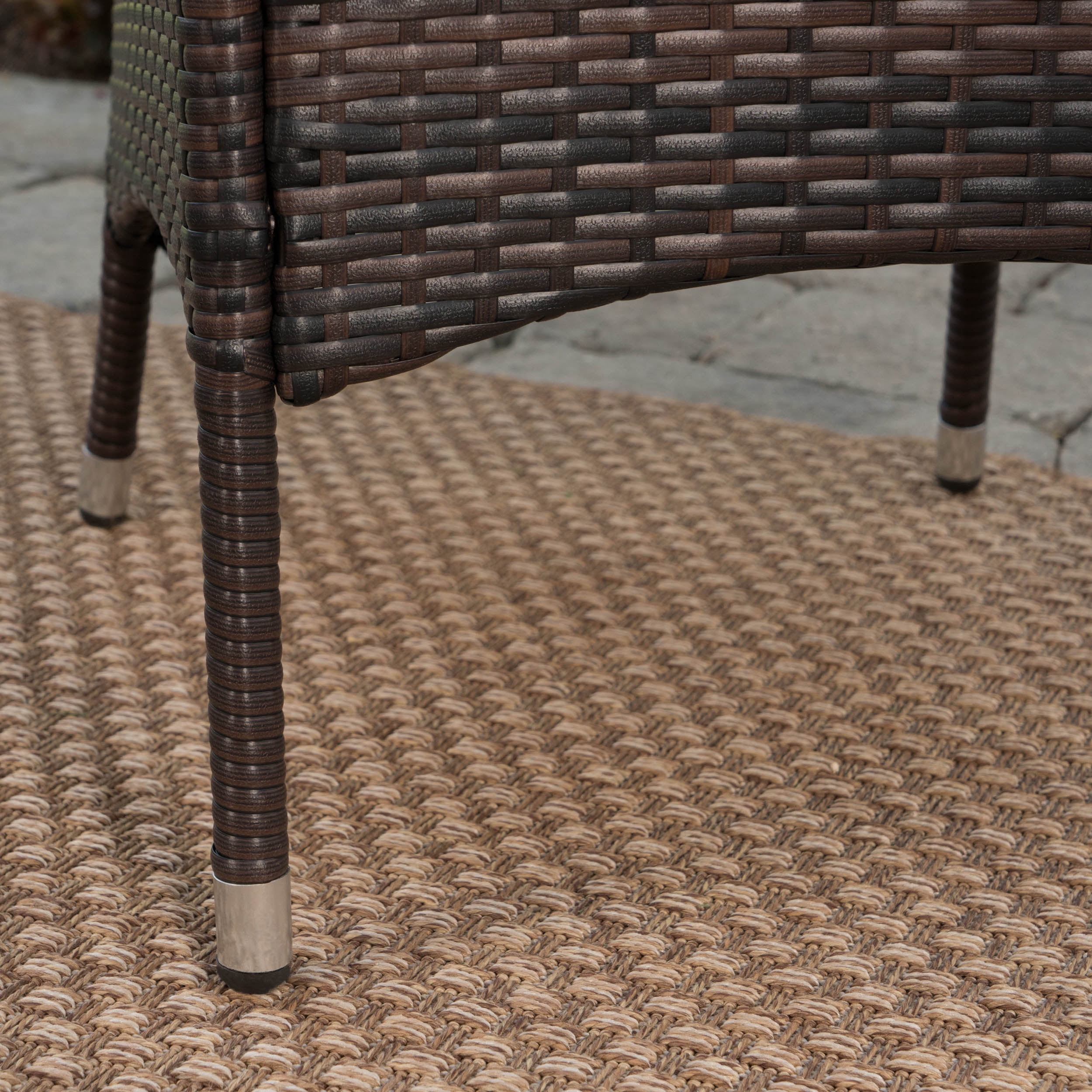 Olivia Outdoor 6-Piece Acacia Wood Dining Set with Wicker Dining Chairs and Cushions, Teak Finish, Multi-Brown, Beige