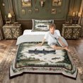 thumbnail image 2 of meiyoeat Vintage Lake Cabin Boat Landscape Twin Comforter Sets for Men Women, Pine Forest Wildlife Bedding Set, Green Brown, Grey Reversible, 2pcs, 1 Comforter and 1 Pillowcase, 2 of 6