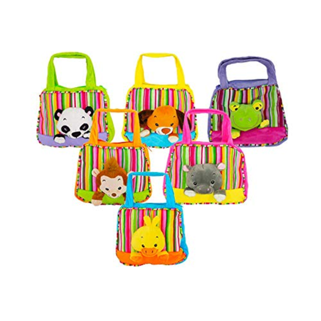 Bolsa de Peluche Paquete 6 Pz Animales 3D Importadora La Merced Tela Suave Hipoalergénico