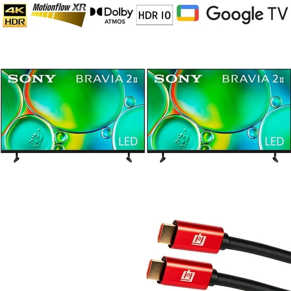 Sony K50S20M2 BRAVIA 2 II 50 inch 4K HDR Smart LED Google TV (2025) 2-Pack Bundle with Deco Gear 6FT Universal 4K HDMI 2.0 Cable