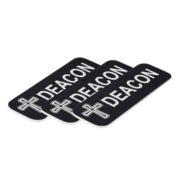 Deacon, Cross Design 1 x 3" Name Tag/Badge, Black (3 Pack)