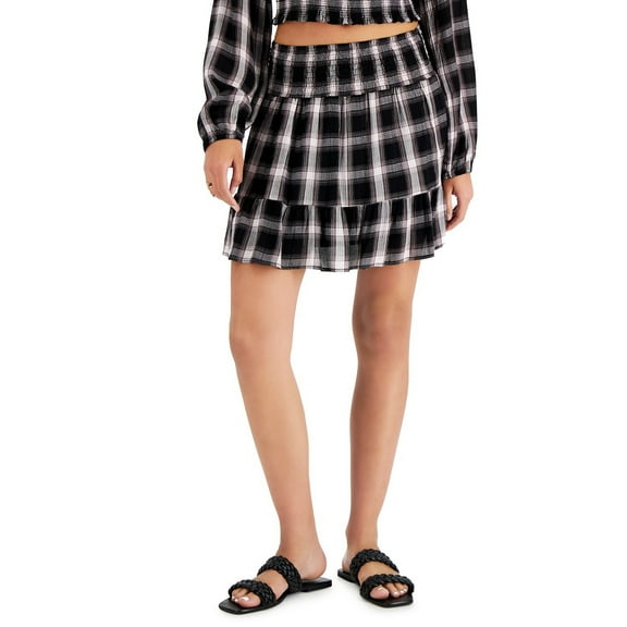 Self Esteem Juniors' Ruffled Mini Skirt Black Plaid XL B4HP