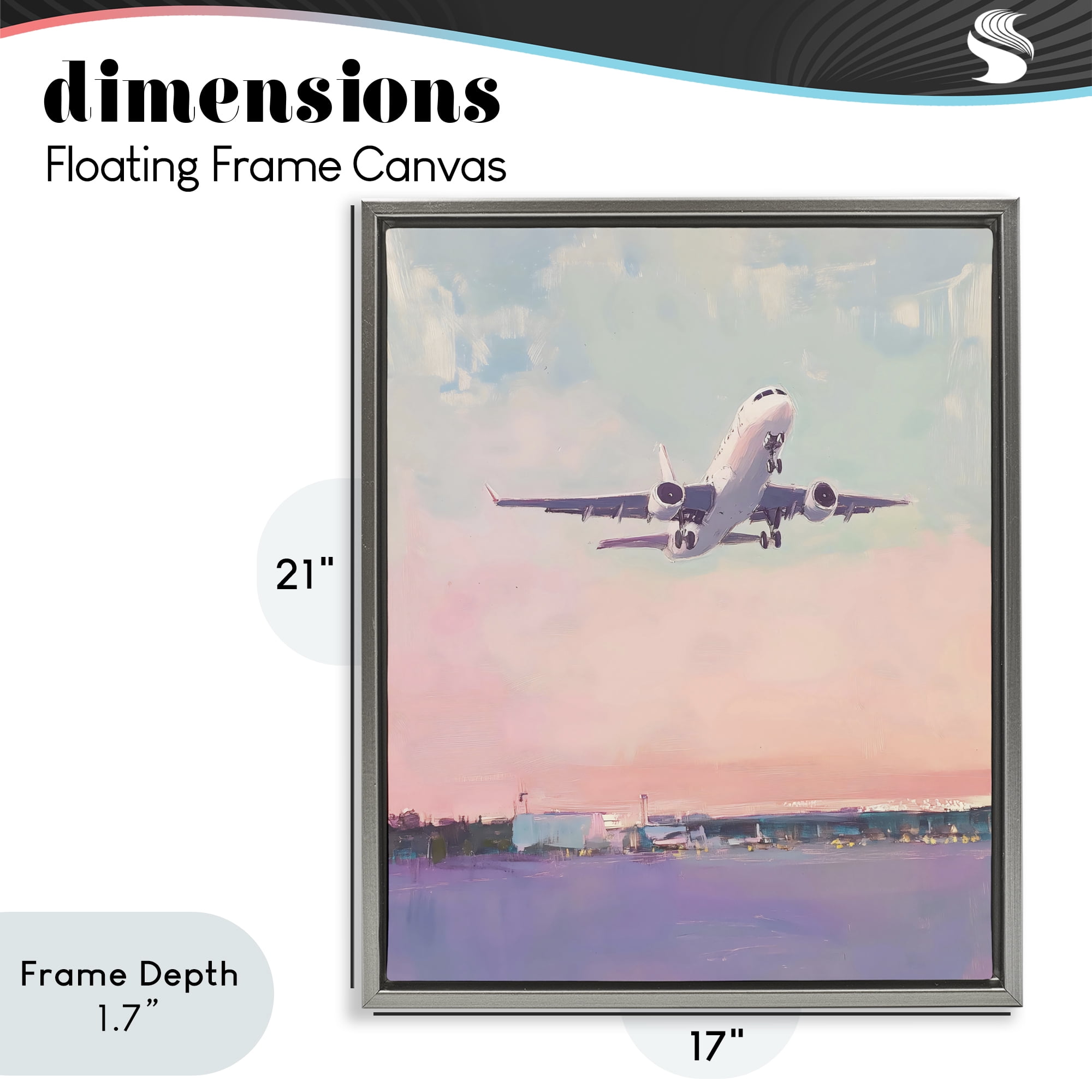 Stupell Industries Airplane Takeoff into Pastel Skies Gray Framed Floater Canvas Wall Art, design by The Prints Vibe