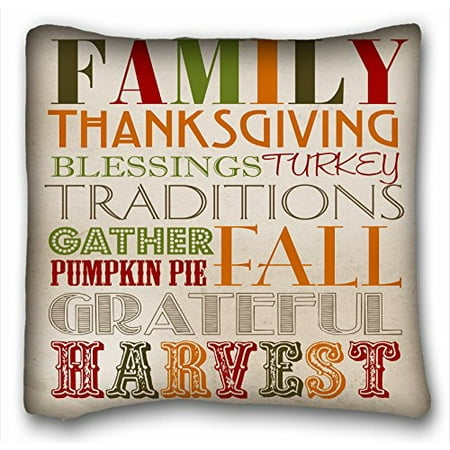 WinHome Pillow Case Family Thanksgiving Blessings Turkey Traditions Gather Pumpkin Pai Fall Grateful Harvest Printable Home Decor Throw Pillowcase Pillow Cover Size 18x18 inches