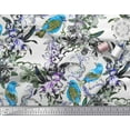 thumbnail image 2 of Soimoi Blue Poly Georgette Fabric Leaves,Floral & American Robin Bird Printed Craft Fabric by The Yard 42 Inch Wide, 2 of 3