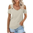 thumbnail image 6 of Giftesty Blouses for Women Dressy Casual Women Summer Sexy T- Shirt Cold Shoulder Pullover Blouse V-Neck Short Sleeve Solid Tops, 6 of 9