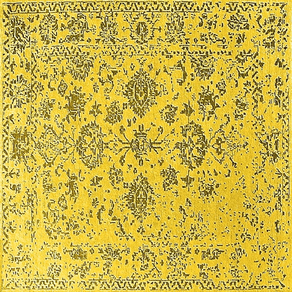 Ahgly Company Machine Washable Indoor Square Oriental Yellow Industrial Area Rugs, 6' Square