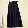 thumbnail image 2 of oqasdz Knitted Midi Skirt Elegant Flared Hem A Line Blend Flowy Pleated Skirts for Women Solid Color Casual Loose Soft Daily Wear Long Skirt, 2 of 6