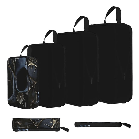Skull Gothic Bones Witchy 4-Set Compression Packing Cubes, Expandable Travel Organizer Bags, Luggage Packing Organizers, S M L XL