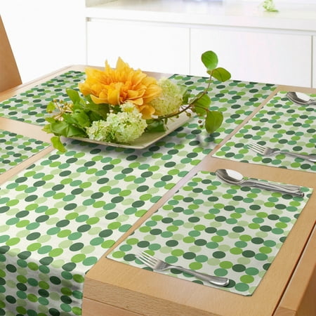 

Green Table Runner & Placemats Circles of Various Tones Shades and Tints of Green Retro Style Geometrical Pattern Set for Dining Table Placemat 4 pcs + Runner 12 x72 Green Cream by Ambesonne