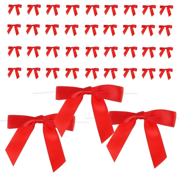 OFFIGAM 50 Pcs Red Polyester Ribbon Bows for Wrapping, Party Favors, Decorations, Crafts and Projects