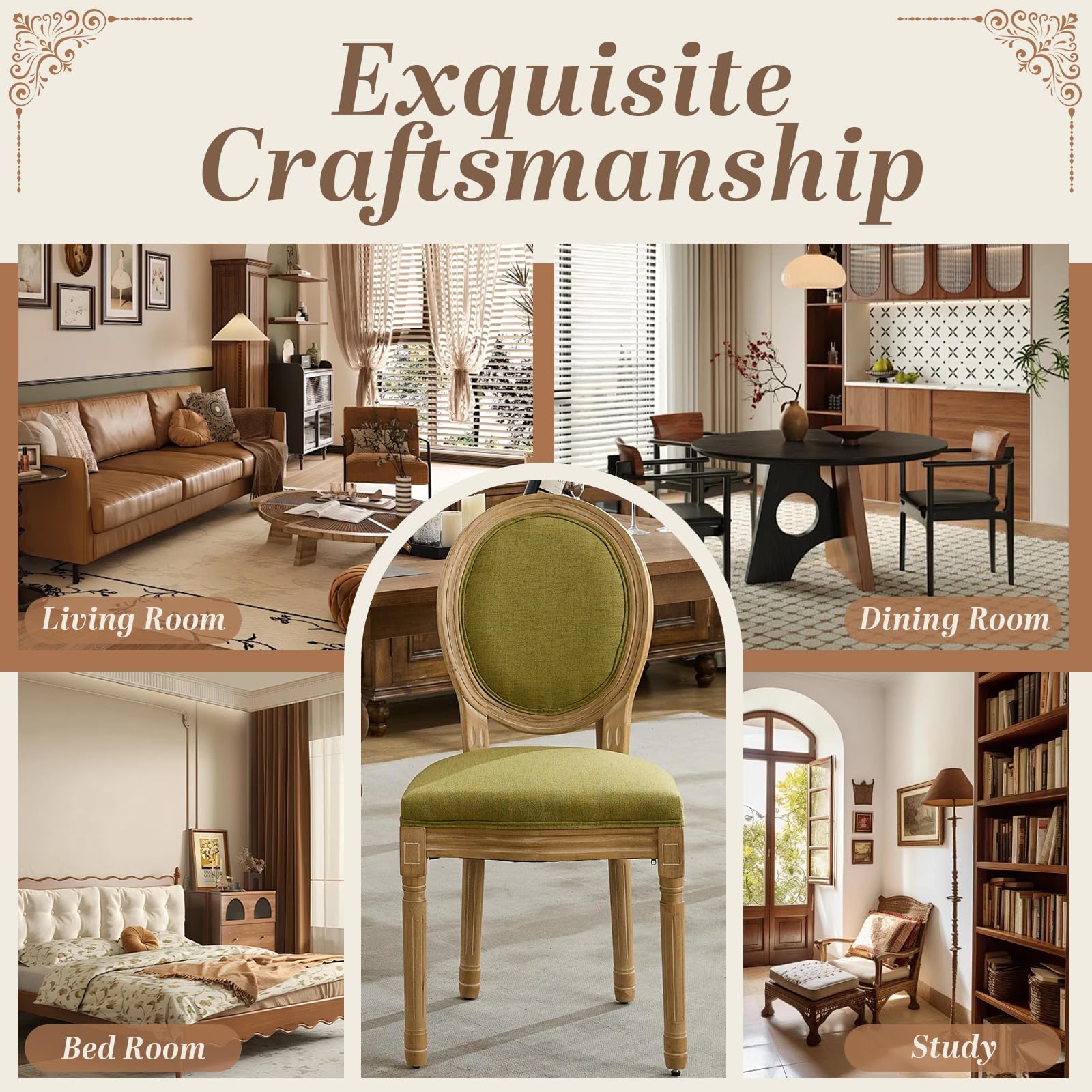 Dining Chairs Set of 4, Vintage Dining Chair with Round Back, Farmhouse Country Dining Chair for Kitchen, Bedroom, Hall