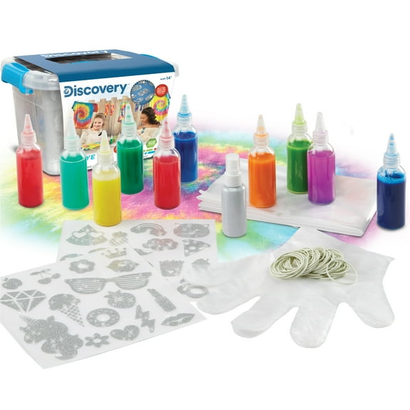 Discovery Kids 10-Color Tie Dye Ultimate DIY Kit, Easy One-Step Dye for Shirts and Fabrics, Includes Rubber Bands, Plastic Gloves, Protective Plastic Sheet, and Instruction Manual