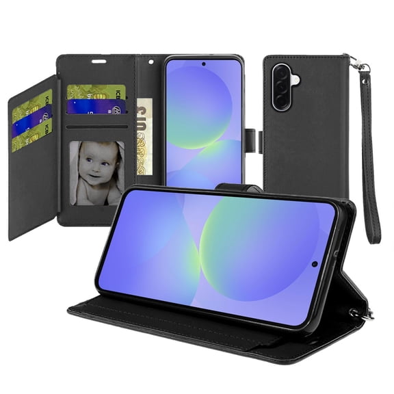 For Samsung Galaxy A37 Wallet ID Card Holder Case Cover - Black