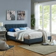 thumbnail image 2 of Modern Contemporary Urban Design Bedroom Queen Size Platform Bed Frame, Navy Blue, Fabric Wood, 2 of 5