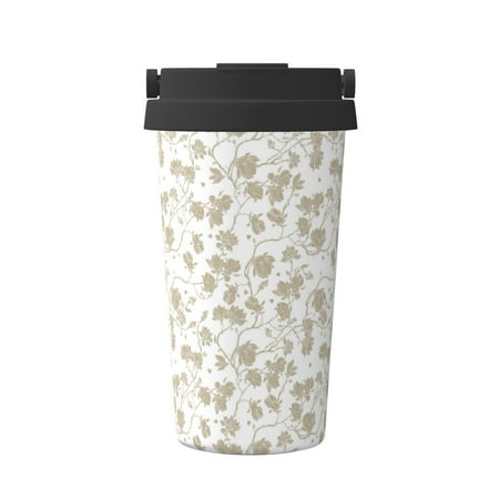

Ocsxa Vintage Stylized White Color Print Carry Insulated Coffee Mug Insulated Tumbler Reusable Insulated Cold Brew Iced Coffee Cup Thermos Gifts for Women Men Him Her
