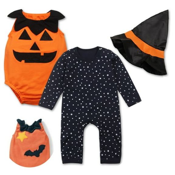 StylesILove Halloween Pumpkin Costume Pumpkin Vest, Romper and Hat 3-Piece (70/3-6 Months)
