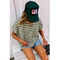 thumbnail image 2 of Women's Green Stripe Textured Crew Neck T-Shirt with Side Slits - [ZhiHiMeRi] | (US 12-14)L, 2 of 12
