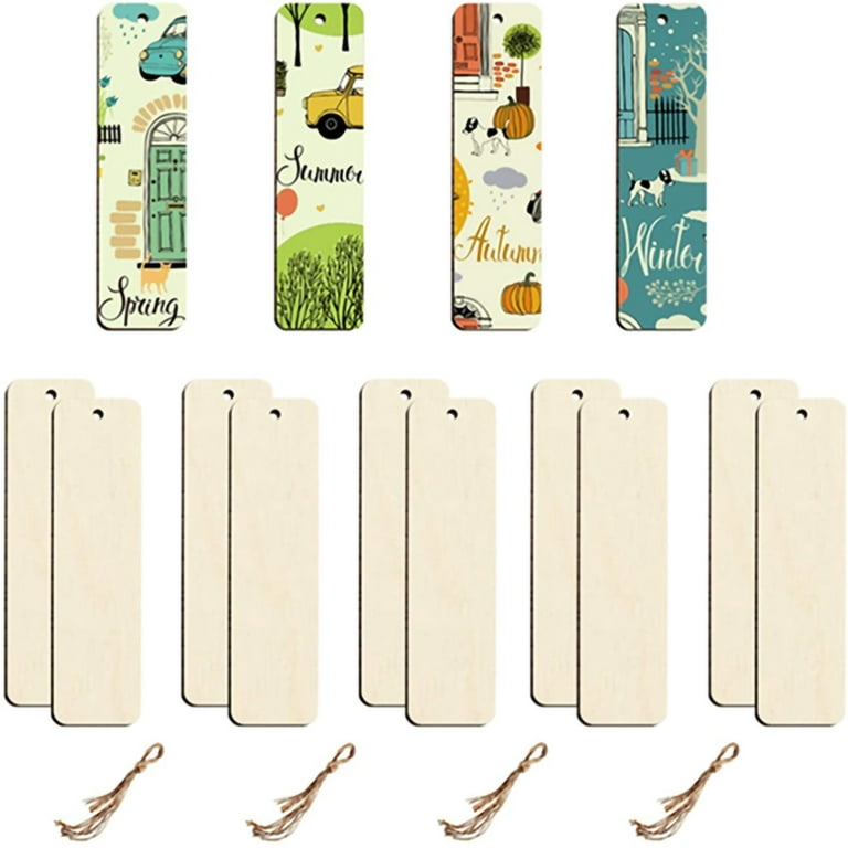 Travelwant 20pcs/set Wood Blank Bookmarks DIY Wooden Craft Bookmark Unfinished Wood Hanging Tags Rectangle Shape Blank Bookmark Ornaments with Holes