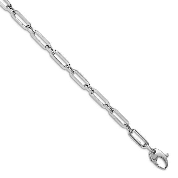 14k White Gold Polished Flat Oval Link Bracelet 4mm Wide 7.5 Inch Link Bracelet for Women