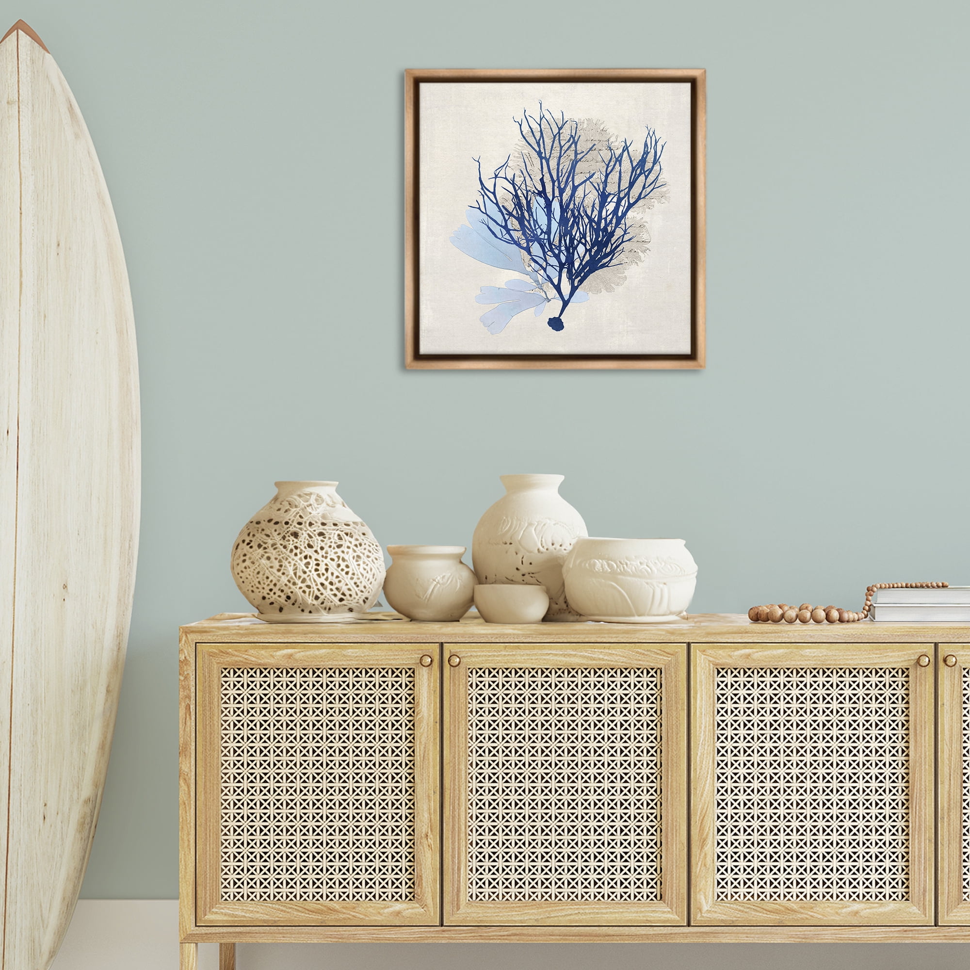 Stupell Industries Modern Coral Branch Nautical & Beach Painting Brown Floater Framed Canvas Art Print Wall Art, 25 x 25