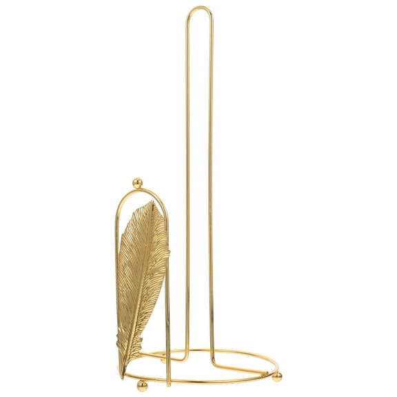 Amosfun Golden Nordic Plume Paper Towel Holder Metal Countertop Stand for Kitchen Decor
