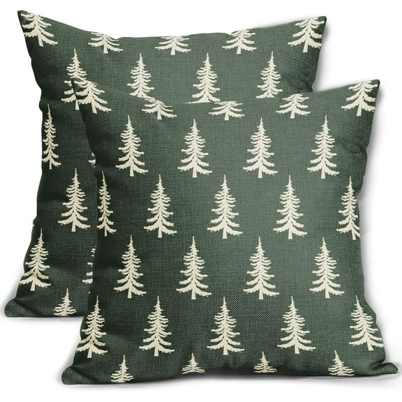 Christmas Pillow Covers 20x20 Set of 2 Dark Sage Green Xmas Tree Rustic Style Winter Decorative Outdoor Pillowcases Farmhouse Vintage Holiday Decorations Throw Cushion Case Decor for Couch Sofa Bed