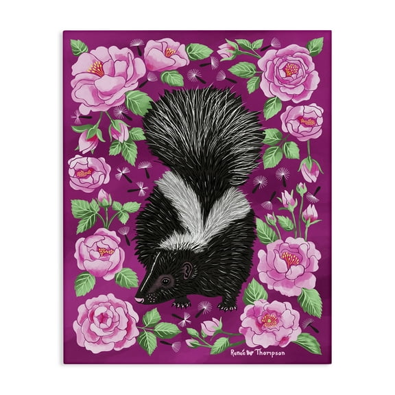 Stupell Industries Skunk & Rose Blossoms Animals Painting Wrapped Canvas Art Print Wall Art, 16 x 20