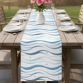 thumbnail image 5 of Blue Stripes Cotton Linen Table Runner for Dining Kitchen, Modern Gradient Abstract Ocean Waves Lines Wedding Outdoor Party Tablerunners, Dresser Scarf Coffee Tablecloth Runners 13x90 Inches, 5 of 8