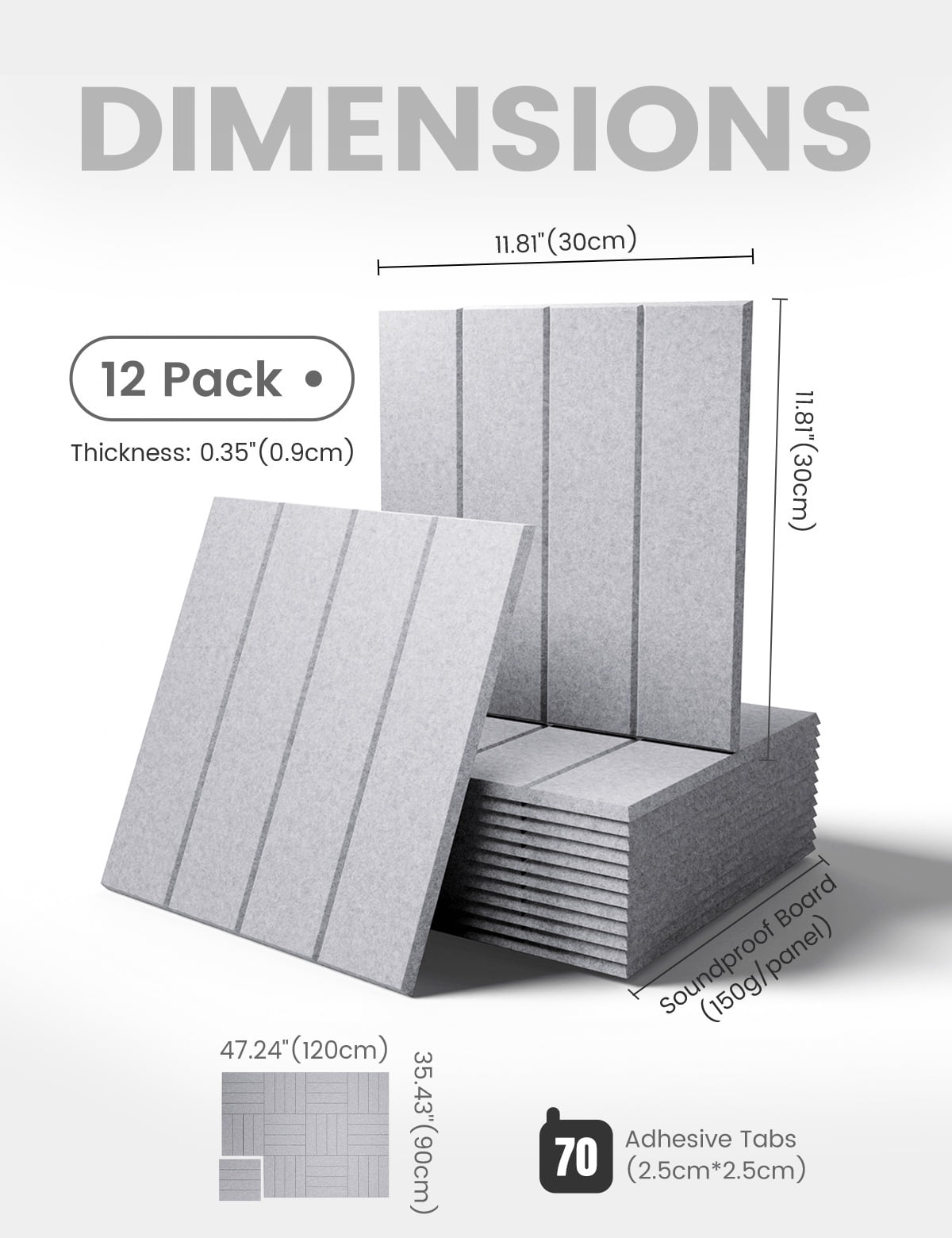 Fluxynara Felt Bulletin Board 48" x 36" Cork Board Alternative-12 Pack with 70 Safe Removable Adhesive Tabs, Cork Boards for Walls Pin Board for Home Office Classroom Felt Board-Soft Gray