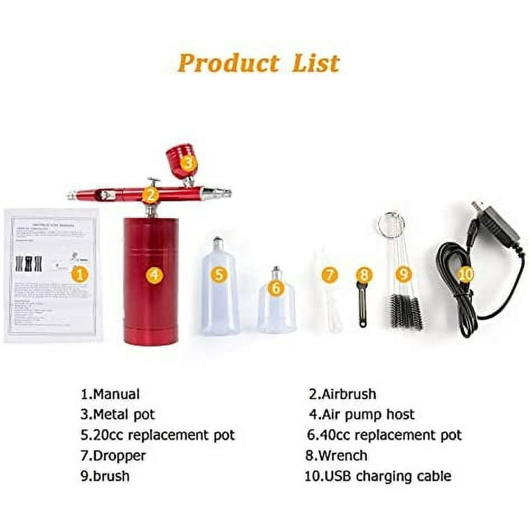 Autolock Airbrush Kit, Single-Action Cordless Airbrush Rechargeable Mini  Air Compressor for Makeup, Hobby, Craft, Cake Decorating (Red)
