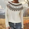 thumbnail image 2 of sususu Sweaters for Women Fair Isle Casual Knitted Sweater Fairisle Pattern Long Sleeve Crew Neck Loose Pullover Jumper Tops,A04-White,XL, 2 of 5