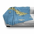 thumbnail image 2 of Wanderlust Soft Flannel Fleece Blanket, Republic of Cuba Modern Geographical Island Atlantic Ocean Illustration, Cozy Plush for Indoor and Outdoor Use, 50" x 70", Blue White Yellow, by Ambesonne, 2 of 5