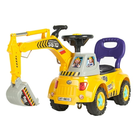 Best Choice Products Ride-On Excavator Digger Scooter Pulling Cart Pretend Play Construction