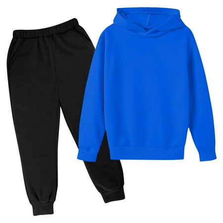 

Spazoro Toddler Girls Pullover Hoodie and Jogger Clothing Set Solid Color Fall Winter Elastic Waist Sweatpants 2PC Outfit Sets for Kids Girls Blue