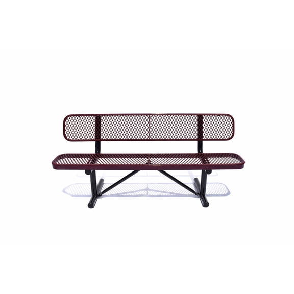72in Steel Park Bench, 6ft Outdoor Bench w/ back, Brown