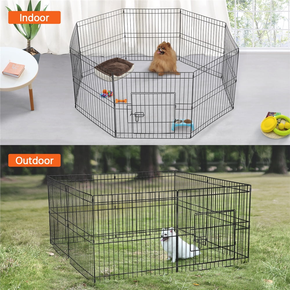 Alden Design 24in 8 Panel Pet Playpen for Dogs, Metal, Black