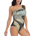 thumbnail image 3 of Pofeuu Wood Grain Shark Print Women's One Piece Swimsuits One Shoulder Swimwear Asymmetric Ruffle Monokinis Bathing Suits-Large, 3 of 6