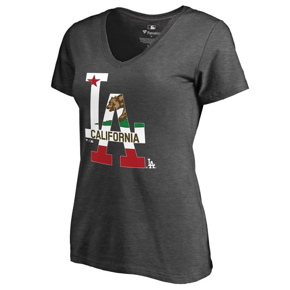 Women's Heathered Charcoal Los Angeles Dodgers Hometown Collection Cali Flag T-Shirt