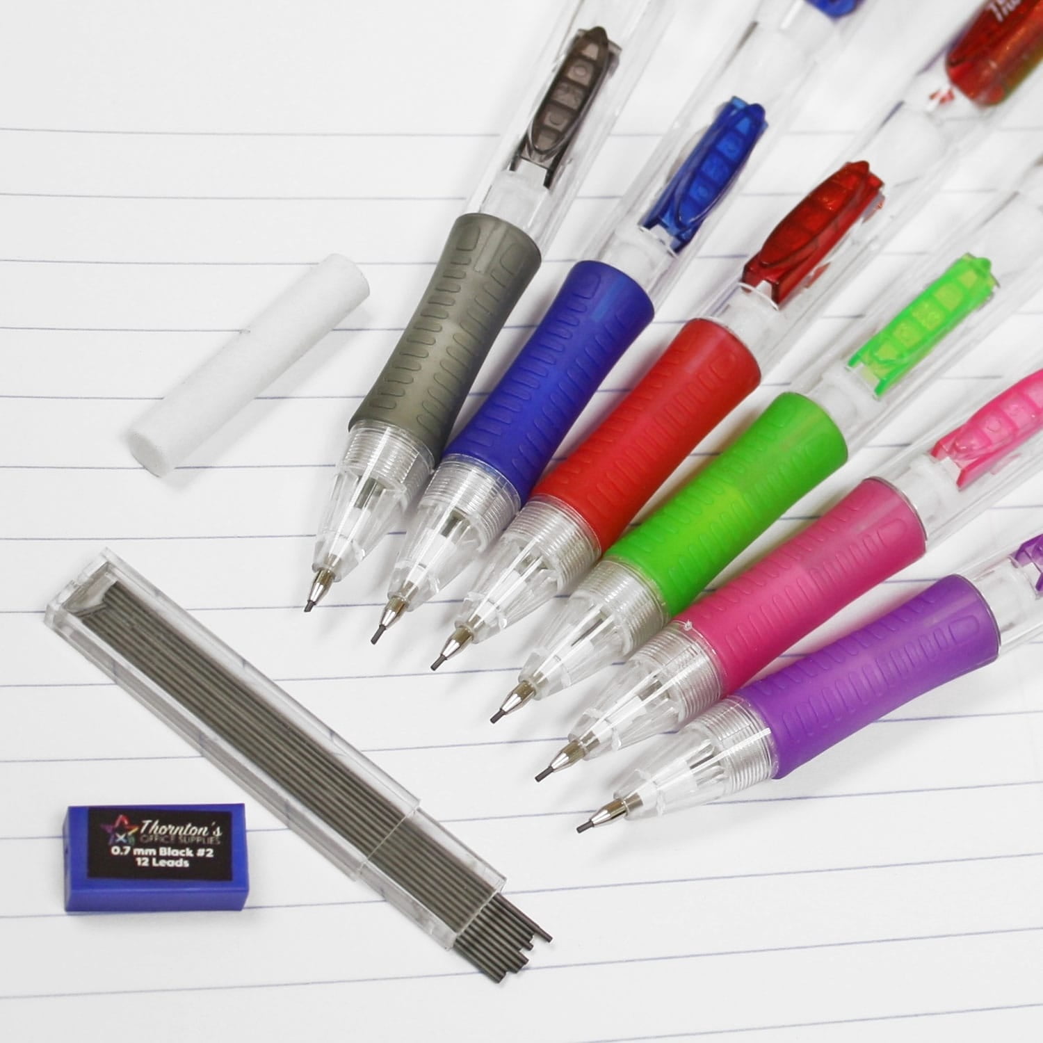 (2 pack) Thornton's Office Supplies ClearGrip Mechanical Pencil Starter Set, 0.7mm, Assorted Fashion Colors, Pack of 12