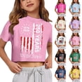 thumbnail image 3 of Girls 250th Anniversary Crop Top, Patriotic American Flag Print Short Sleeve Tee for Kids, Casual Independence Day Summer Shirt for Daily Holiday Wear(Hot Pink,13-14 Years), 3 of 3