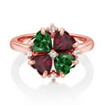 thumbnail image 2 of Gem Stone King 18K Rose Gold Plated Silver Green Nano Emerald and Red Rhodolite Garnet Ring for Women (2.18 Cttw, Heart Shape 5MM, Gemstone May Birthstone, Size 9), 2 of 3
