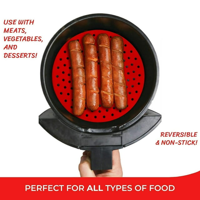 Tapis Réutilisable pour Friteuse à Air Chaud Antiadhésif en Silicone Résistant à la Chaleur avec Trou Tapis de Panier Papier Cuisson Gadgets de Cuisine Fournitures pour la Maison Rouge 9 Pouces