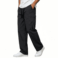thumbnail image 2 of TKKCS Mens Loose Cargo Pants- Casual Lightweight Outdoor Hiking Straight Leg Elastic Drawstring Waist Work Pants with Multi Pockets Black Size M, 2 of 9