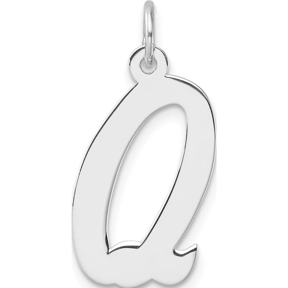 Sterling Silver Large Rhodium-Plated Script Letter Q Initial Charm (Width 11.58) (Length 25.92) - Jbsp