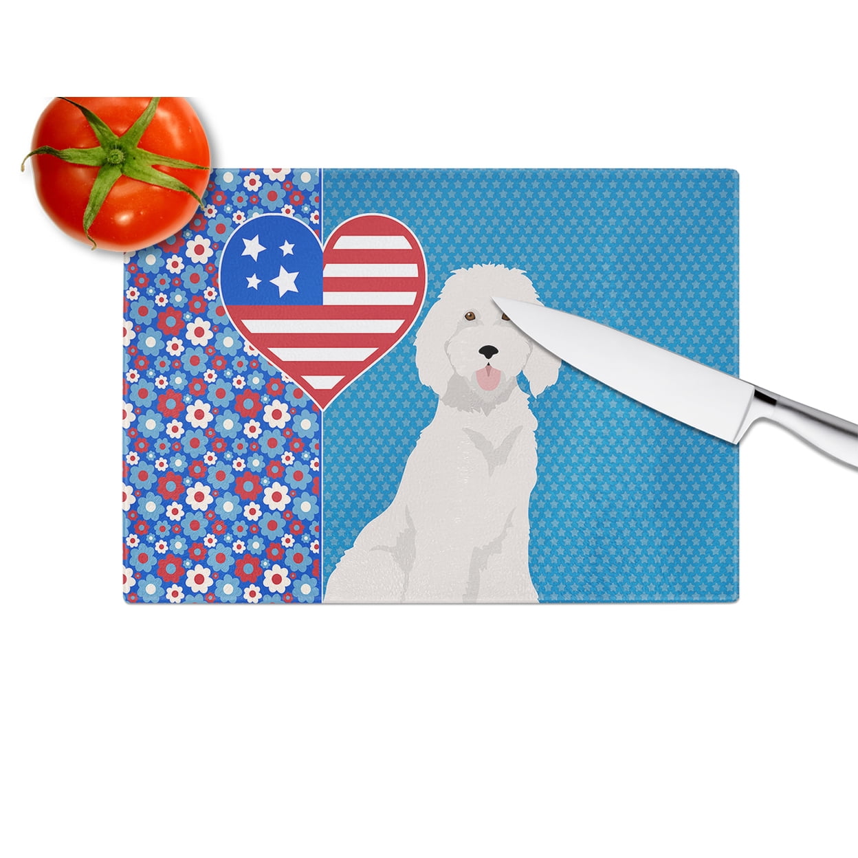 Standard White Poodle Glass Cutting Board Large 12 in x 15 in