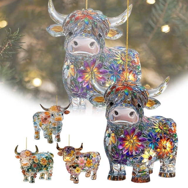 2D Acrylic Colorful Cow Pendant Colorful Calf Window Decoration Pendant Suitable for Garden Window Tree Car Pendant A 4